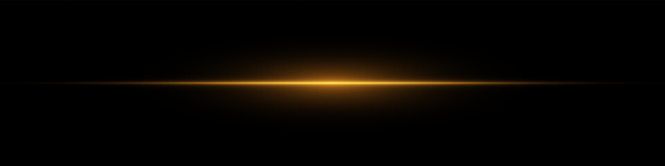 Bright horizontal beam of light on black background. Glowing laser effect creating futuristic and sci-fi aesthetics. Suitable for technology, energy, speed and digital design themes.
