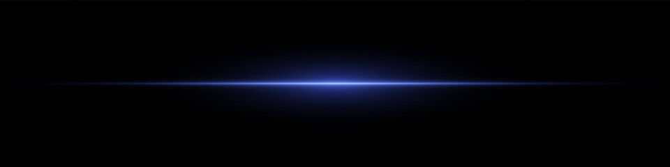 Bright horizontal beam of light on black background. Glowing laser effect creating futuristic and sci-fi aesthetics. Suitable for technology, energy, speed and digital design themes.