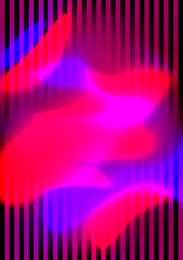 Glowing abstract digital artwork, Neon colors red and blue. Smooth gradient waves blend with vertical striped patterns background. Night life poster