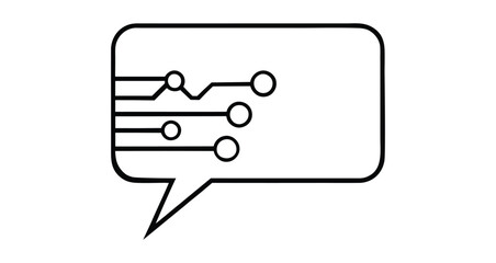 Stylized speech bubble with circuit design and connected nodes, symbolizing digital communication, AI, and tech-driven dialogue