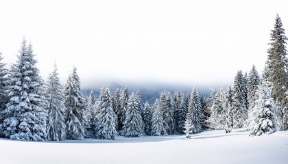 Fototapeta premium Winter Wonderland Scene Featuring Snow Covered Trees And A Serene Landscape Isolated On White Background