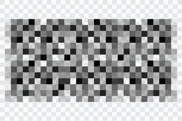 Set gray Pixel censor blur mosaic signs elements on transparent background. Pixelated effect texture bar. Privacy square content. 