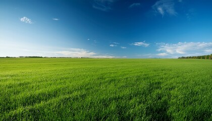 Fototapeta premium lush green grass stretches endlessly under a clear blue sky