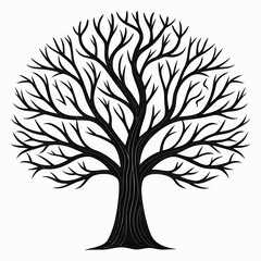 Obraz premium A Striking Silhouette Illustration of a Bare Tree With a Round Crown and a Textured Trunk on a White Backdrop