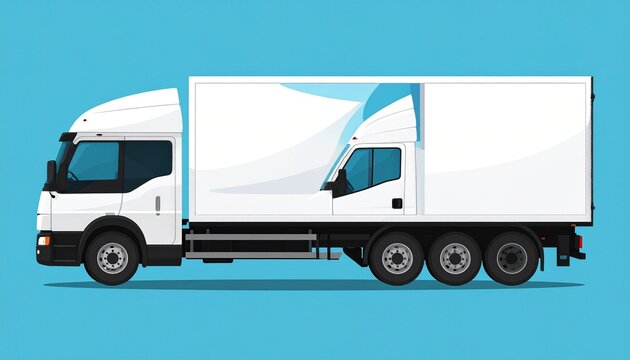 White cab-over box truck with enclosed cargo area on a solid blue background&mdash;ideal for fleet branding, logistics marketing, or commercial vehicle catalogs.