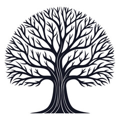 Obraz premium Detailed Silhouette of a Deciduous Tree with Intricate Branching and Root System Design, Symbolizing Nature's Strength and Resilience