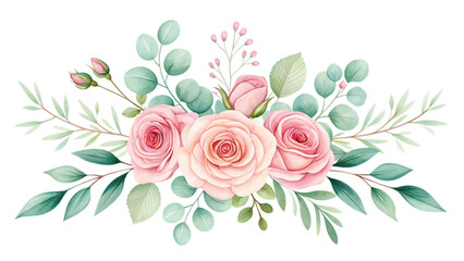 Watercolor floral bouquet on transparent background
