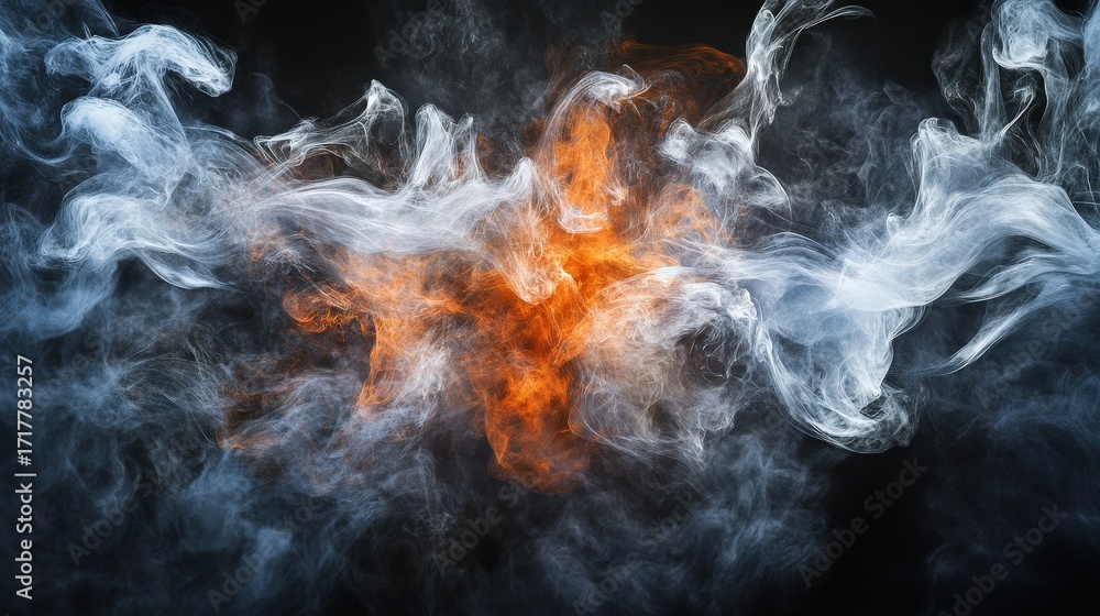Poster a captivating swirl of smoke with orange and white hues, creating a dynamic and ethereal visual effe