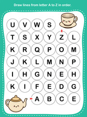 Alphabet A&ndash;Z Worksheet. Draw lines from letter A to Z in order.