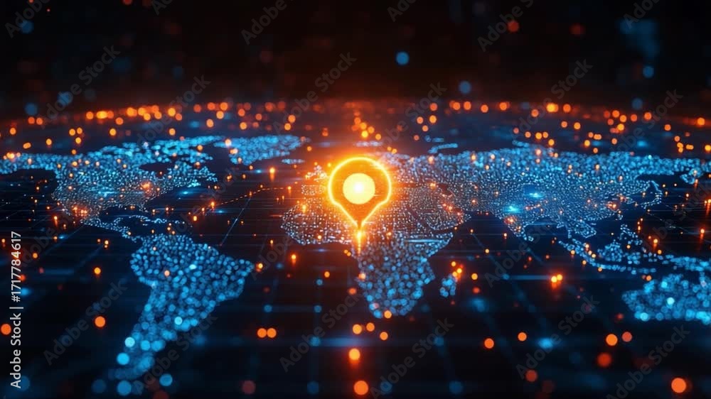 Poster digital mapping the world: illuminated global network, a beacon of connectivity and data flow, highl