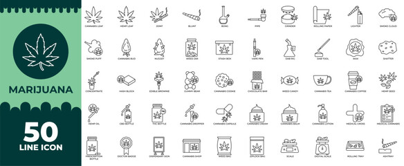 Marijuana Line Editable Icons set. Vector illustration in modern thin line style of marijuana icons: ganja, cannabis, drug etc