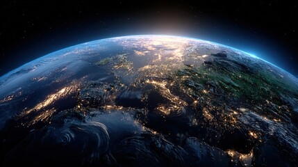 Fototapeta premium Earth from Space at Night: City Lights Illuminate the Planet