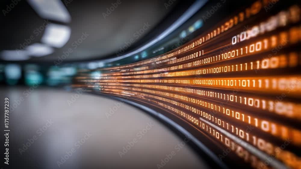 Aufkleber digital data stream: a dynamic representation of binary data flowing through a modern, futuristic tu
