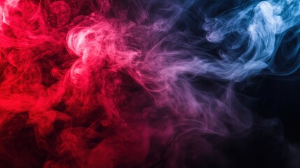 A vibrant swirl of red and blue smoke creates a captivating abstract visual, evoking a sense of movement and depth.