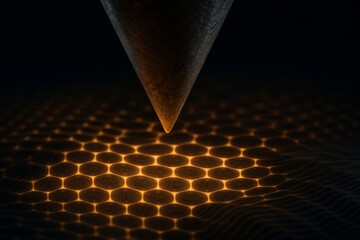 AFM tip scanning a quantum materials moire graphene heterostructure.