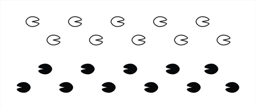 hoofprints leg touch stamp line set. flat dark black ink hand drawn footprint hooves retro art etch contour comic style.