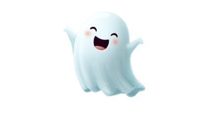 Little smiling ghost illustration floating with friendly charm isolated on transparent background 