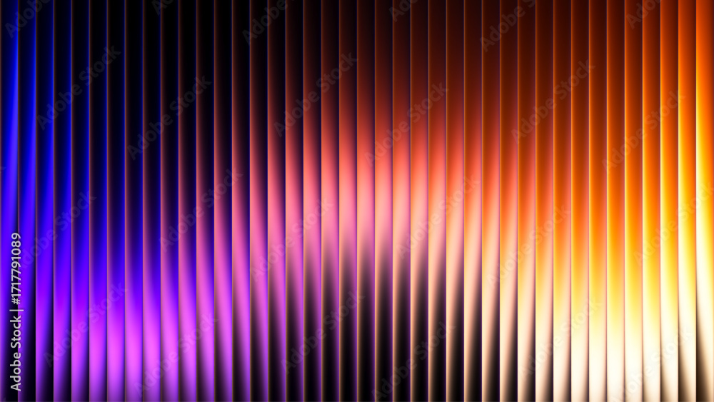 Poster futuristic glowing fractal glass with vertical ribbed lines illuminated by flowing curve of light. b