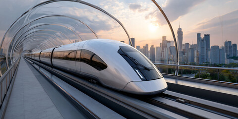 Obraz premium Futuristic High-Speed Train in Urban Setting