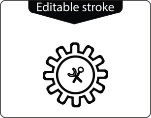 A minimalist outline icon of a gear with a crossed wrench and screwdriver, representing technical settings, maintenance, and IT support for applications and websites.