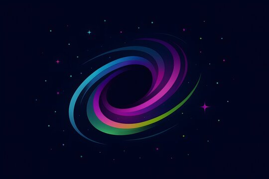 Neon analog clock with glowing circular outline and gradient hour markers on cosmic background evoking futuristic time concept.