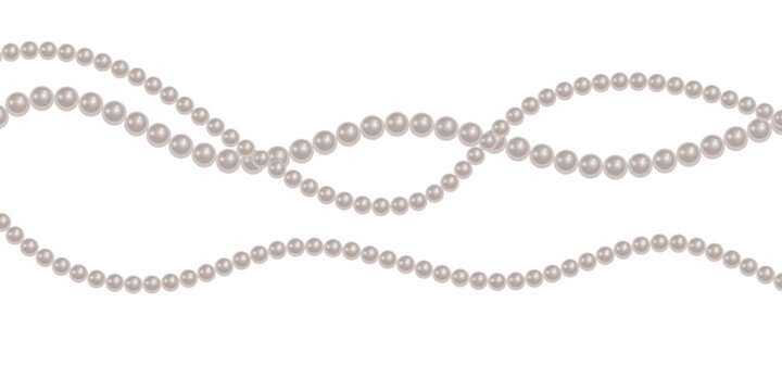 Pearl necklace White pearl beads necklaces background, pearl string border, Vector illustration