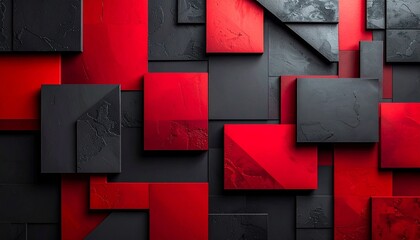 Abstract red and black geometric panels