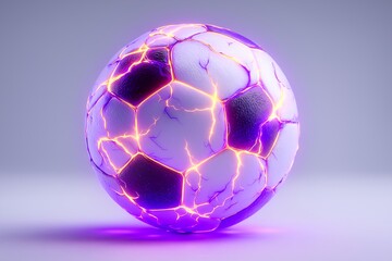 Fototapeta premium Futuristic soccer ball with glowing cracks and vibrant colors on a minimalist background