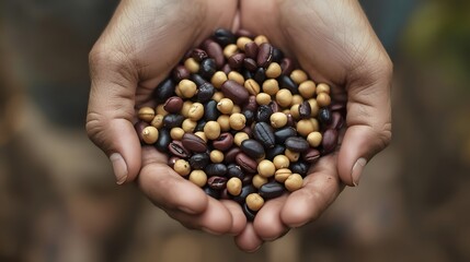 Hands Holding Assorted Beans in Natural Tones