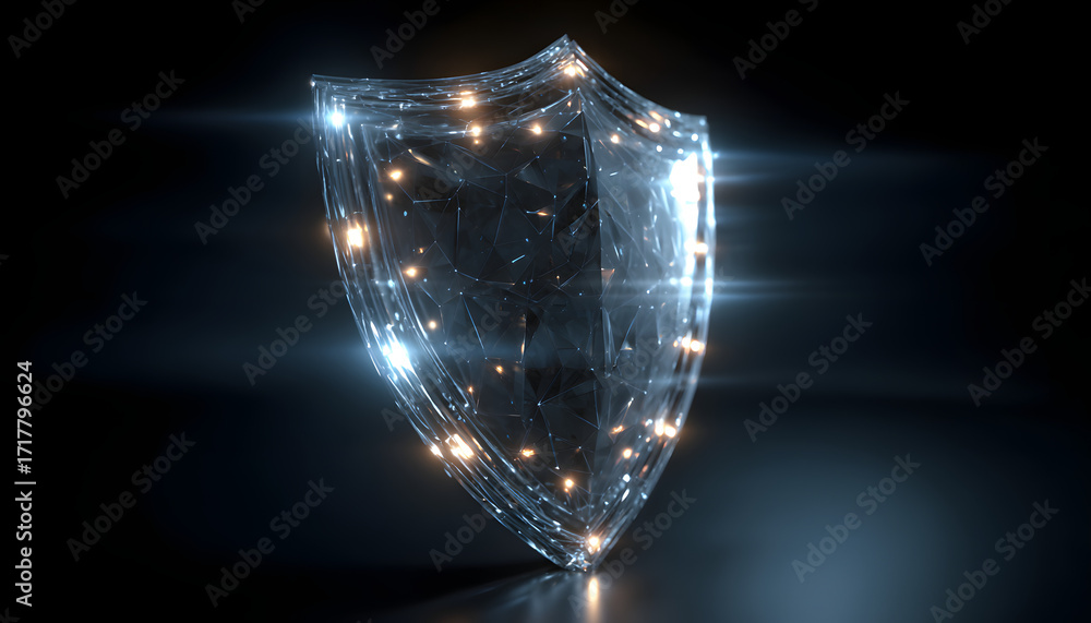 Poster digital shield with a futuristic design representing cybersecurity and technology protection isolate