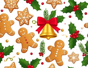 Fototapeta premium Festive Christmas gingerbread cookies pattern