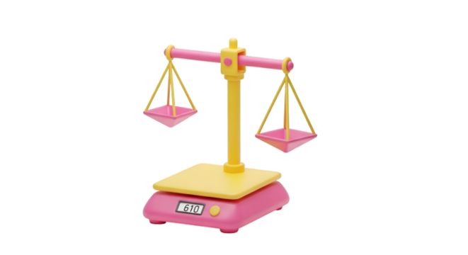 3D Render of a Pink and Yellow Balance Scale with Digital Display