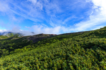 蝶が岳山荘を望む
