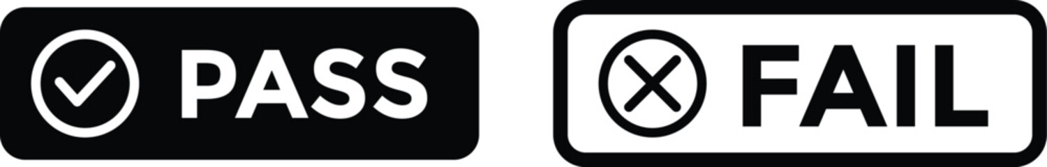 Obraz premium pass and fail icon set. Green check mark and red cross icons. Approve and reject web interface element vector illustration. Yes and No circle button symbols for vote, survey, or quiz choice.