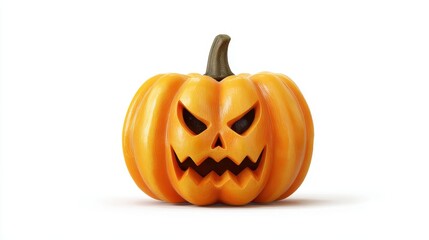 A spooky pumpkin lantern clipart, halloween decoration, 3D illustration, vibrant orange, isolated on white background.
