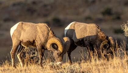 Obraz premium Two bighorn rams locked in a standoff