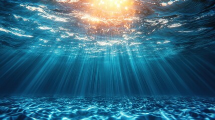 A serene underwater scene with captivating light rays piercing through the water, creating a tranquil and beautiful atmosphere.