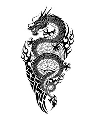 Fototapeta premium Majestic Asian Dragon Tattoo Vector Design - Intricate Mythical Creature Stencils for Body Art and Decorative Graphics