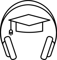 Headphones Icon for Audio Learning Music and Online Study. Line art headphones icon for audio learning online study digital education podcast music streaming app ui web design training e learning.