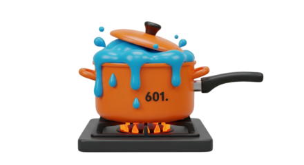 Orange Pot Bubbling with Blue Liquid on a Stove