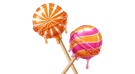 Two colorful lollipops with dripping glaze on a black background