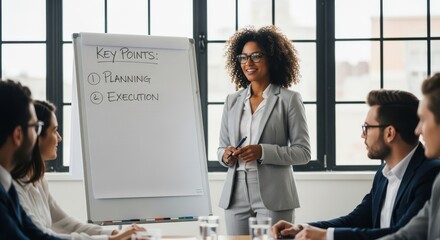 Businesswoman Leading a Presentation to Colleagues in a Modern Office Meeting Room
