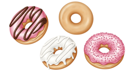 A delightful assortment of donuts isolated on transparent background, featuring a variety of flavors and toppings, perfect for satisfying your sweet cravings with a delicious treat