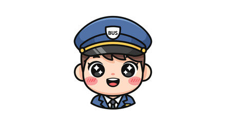 Cute cartoon bus driver with a friendly expression and uniform.
