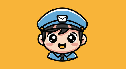 Adorable chibi postman character head in a blue uniform.