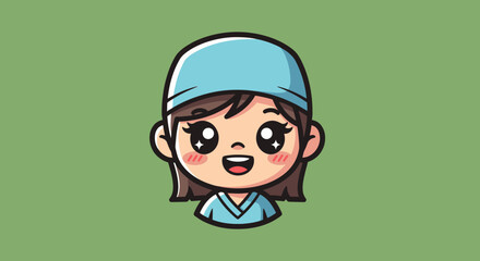 Happy female cartoon nurse character.