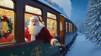 Santa Claus on a steam train at the North Pole. - Powered by Adobe