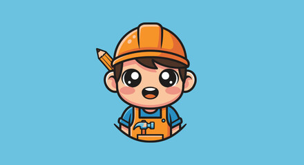 Cute Cartoon Construction Worker Child.