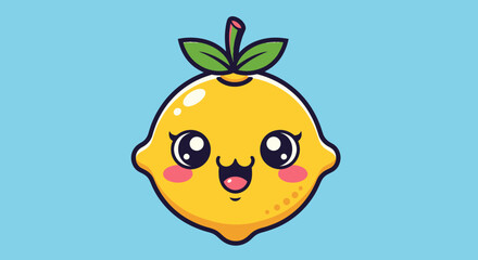 Adorable kawaii lemon fruit character with a happy face.