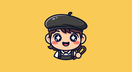 Charming Cartoon Artist with Beret and Coffee Mug.